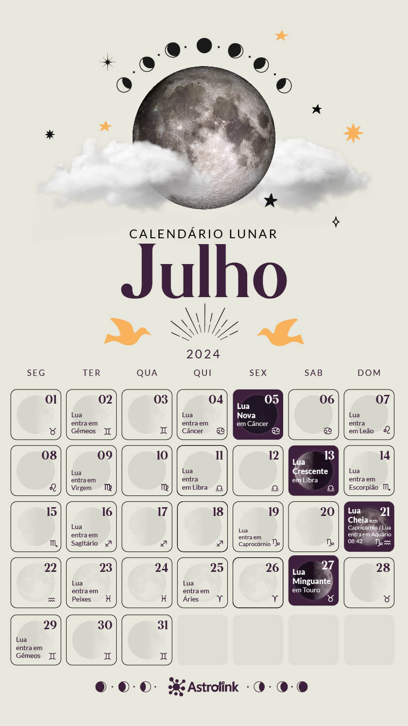 Calendário Lunar - Julho 2024