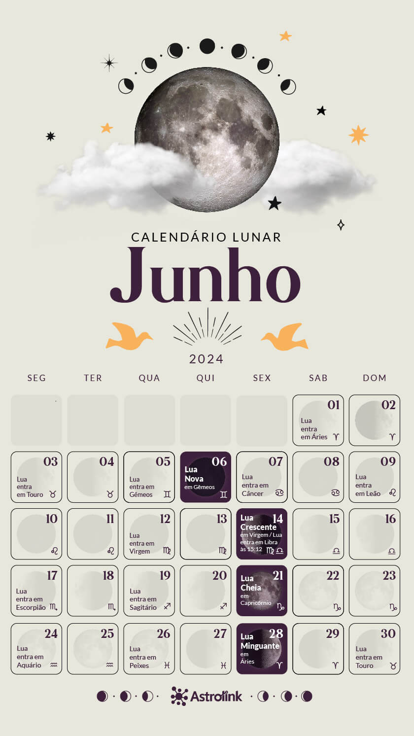 Calendário Lunar - Junho 2024